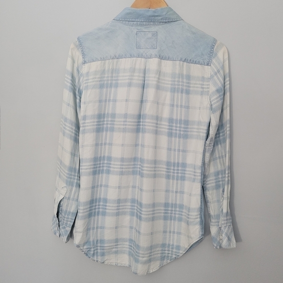 Rails Blue Vintage Wash Plaid Sleeve Chambray Button Down Top - Picture 9 of 12